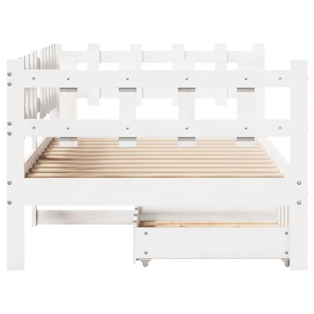 Dormeuse con Cassetti Bianco 90x190 cm Legno Massello di Pino 3302137