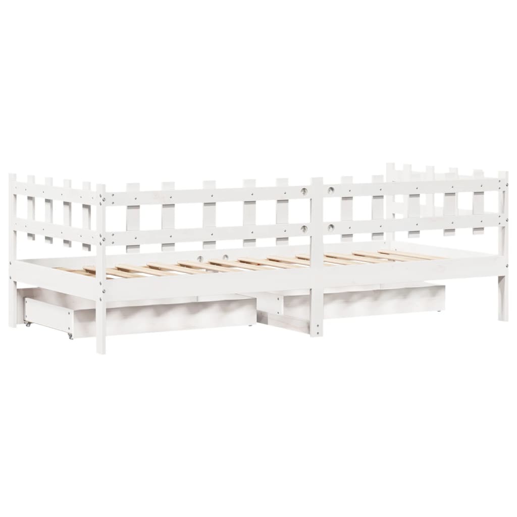 Dormeuse con Cassetti Bianco 90x190 cm Legno Massello di Pino 3302137