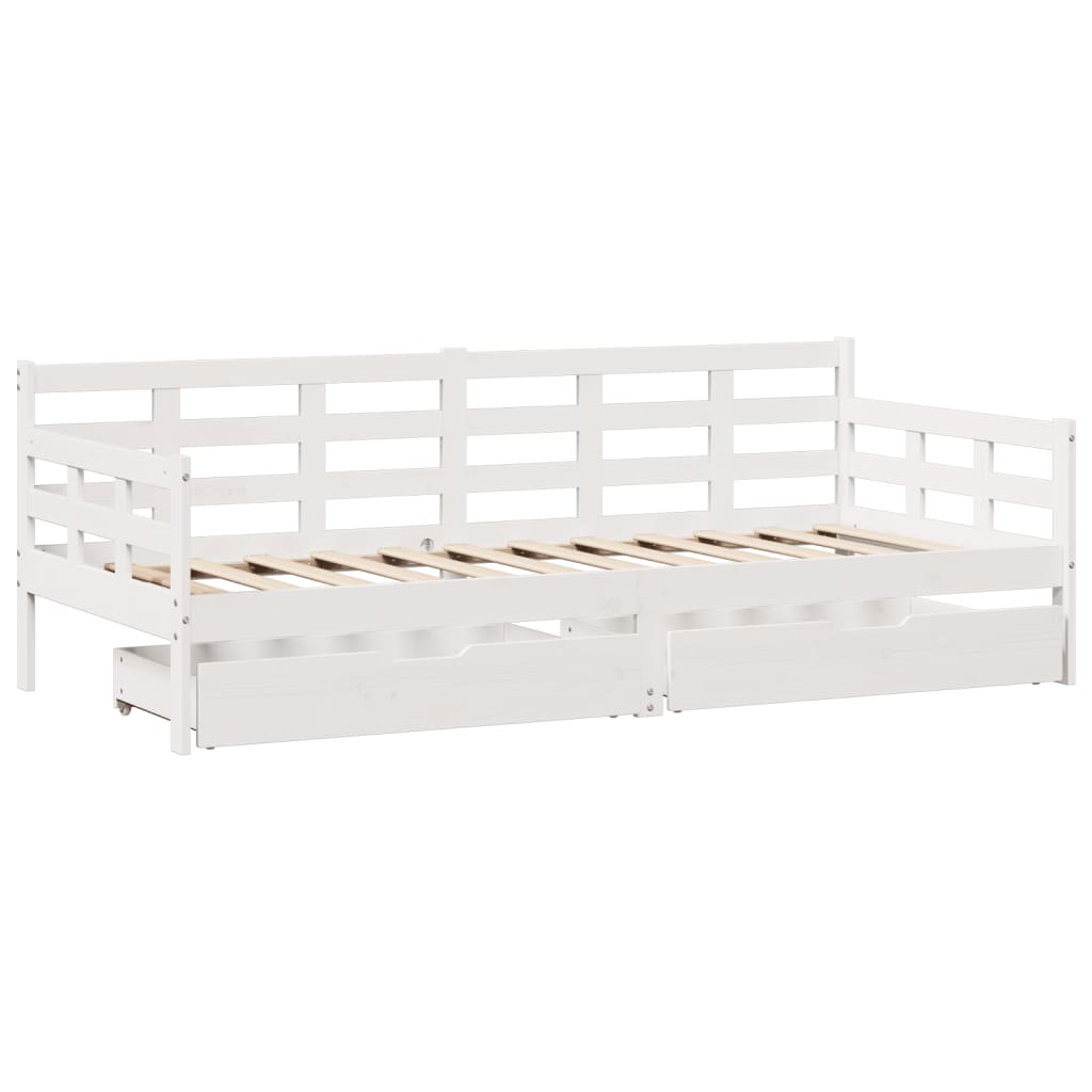 Dormeuse con Cassetti Bianco 90x200 cm Legno Massello di Pino 3302139