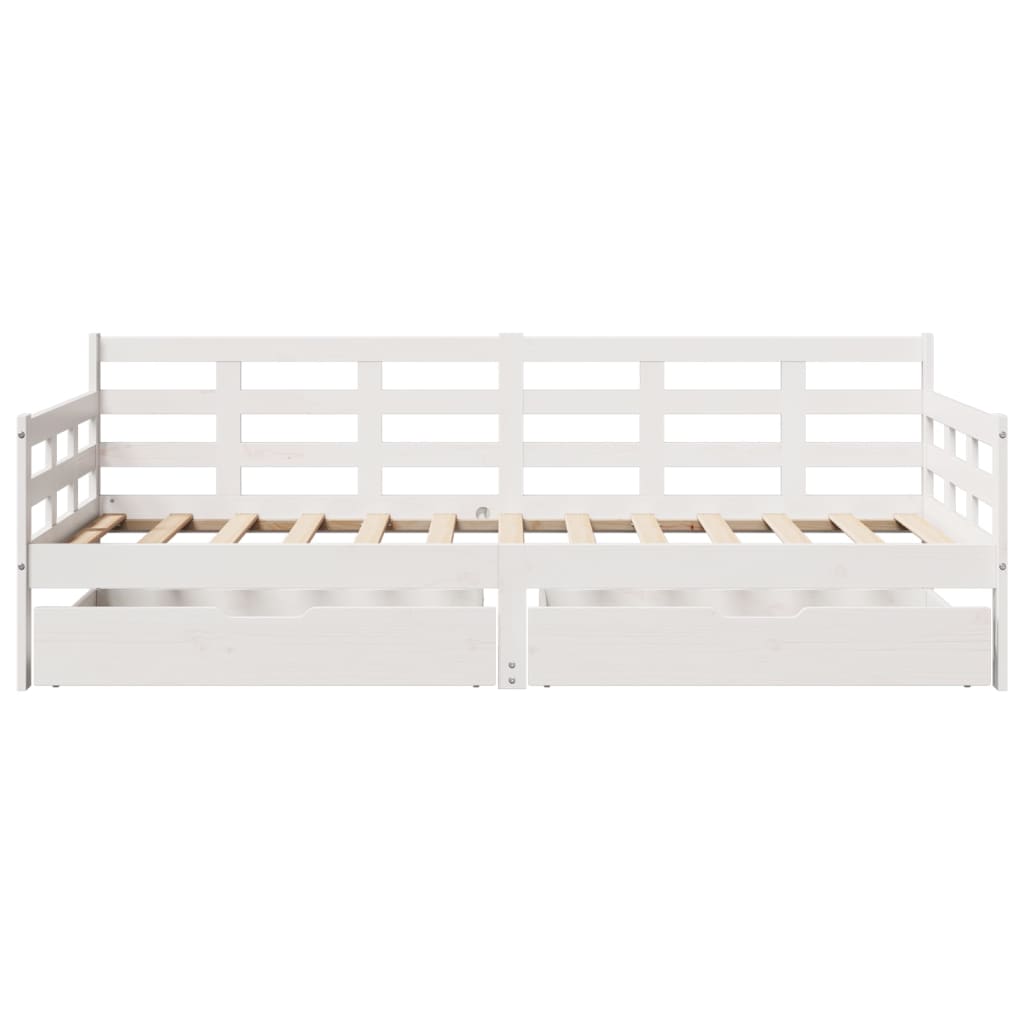 Dormeuse con Cassetti Bianco 90x200 cm Legno Massello di Pino 3302139