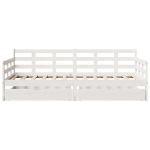 Dormeuse con Cassetti Bianco 90x200 cm Legno Massello di Pino 3302139