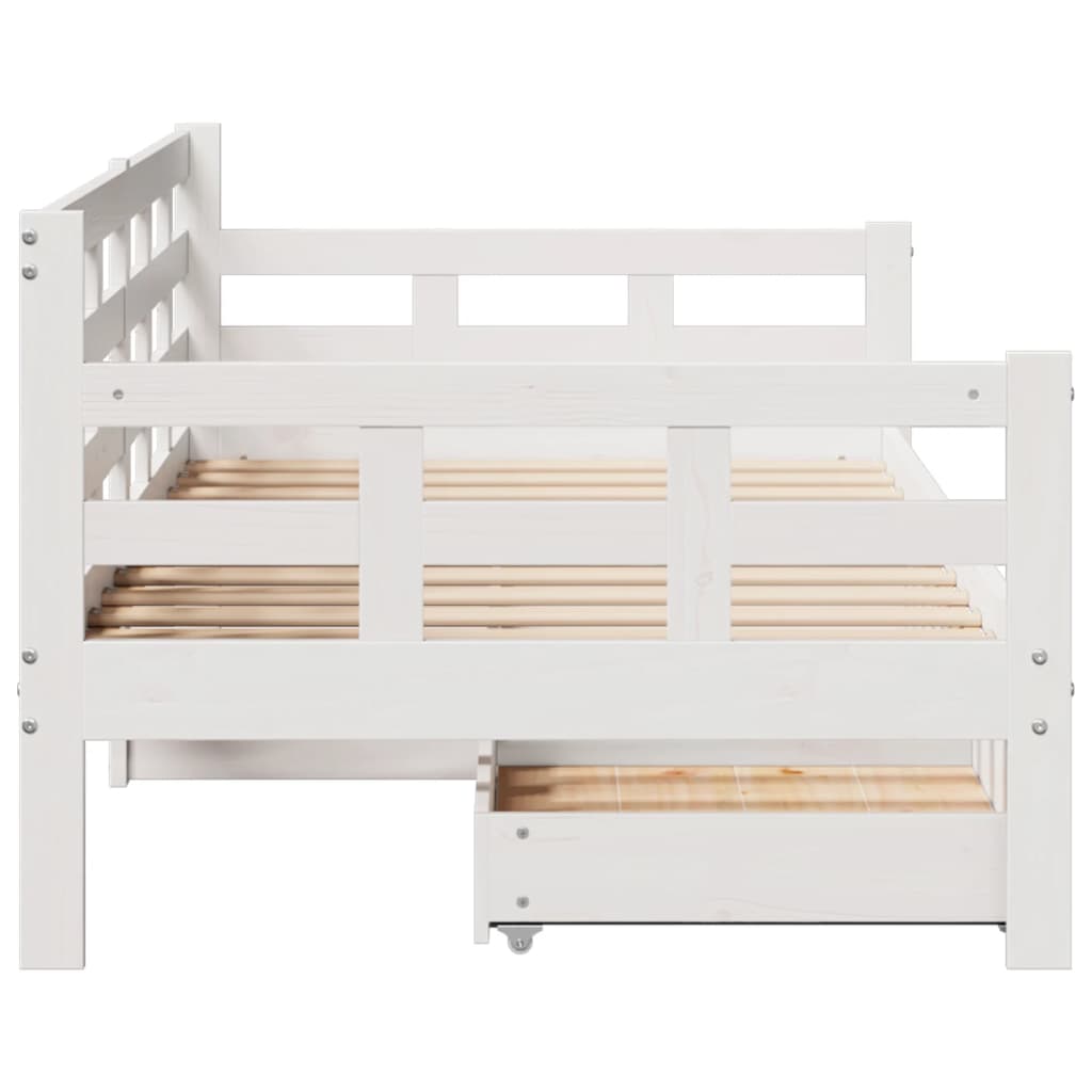 Dormeuse con Cassetti Bianco 90x200 cm Legno Massello di Pino 3302139