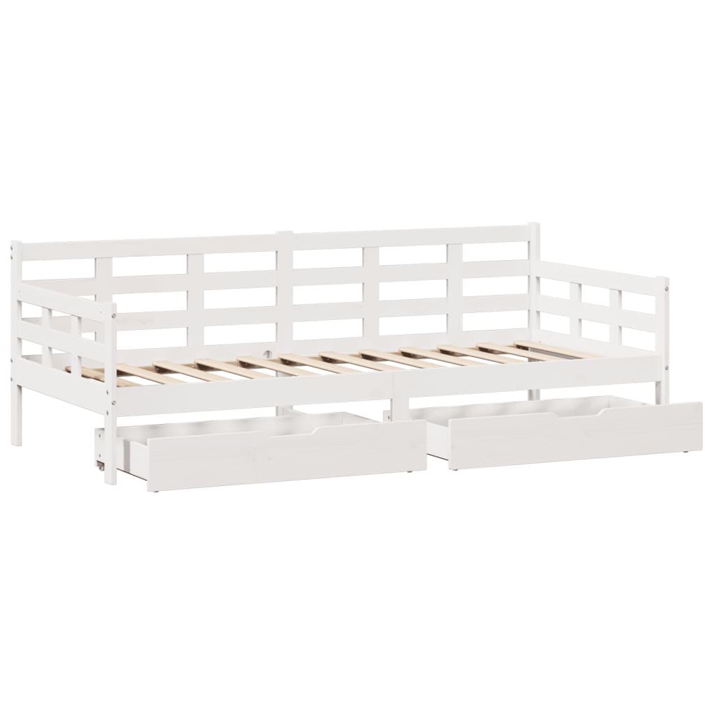 Dormeuse con Cassetti Bianco 90x200 cm Legno Massello di Pino 3302139