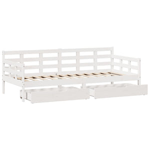 Dormeuse con Cassetti Bianco 90x200 cm Legno Massello di Pino 3302139