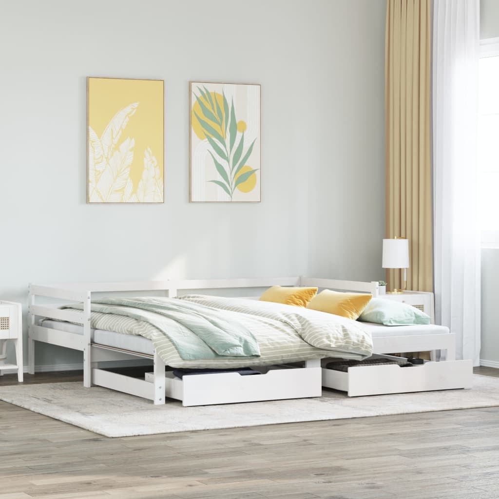 Dormeuse Letto Estraibile e Cassetti Bianco 90x190cm Legno Pino 3302147