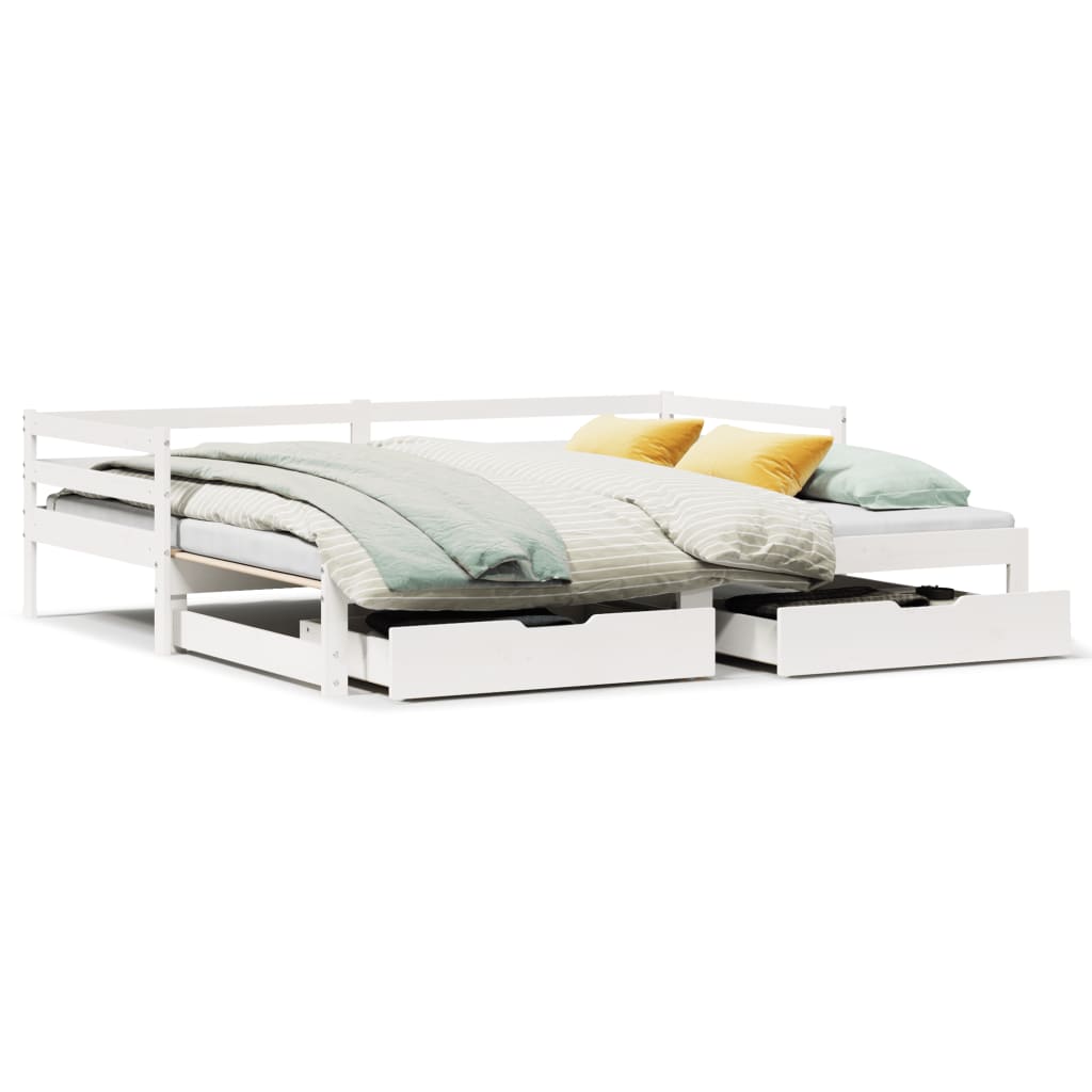 Dormeuse Letto Estraibile e Cassetti Bianco 90x190cm Legno Pino 3302147