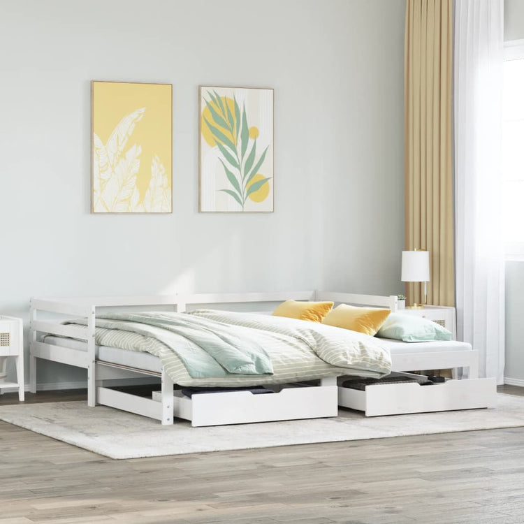 Dormeuse Letto Estraibile e Cassetti Bianco 90x190cm Legno Pino 3302151