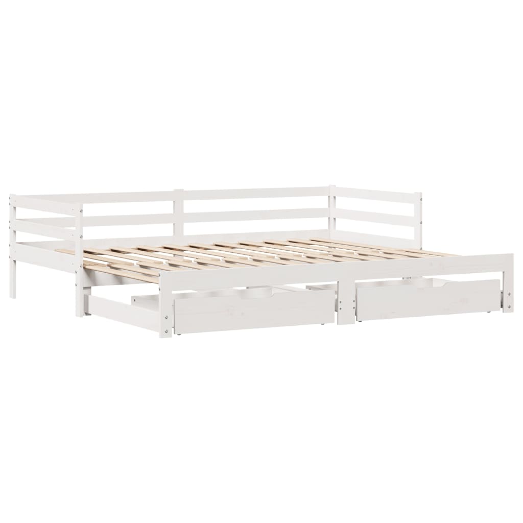 Dormeuse Letto Estraibile e Cassetti Bianca 80x200cm Legno Pino 3302159