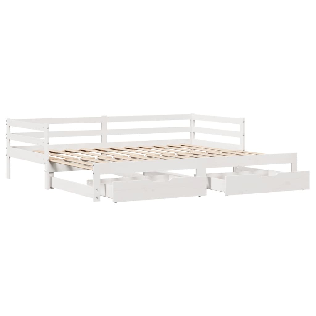 Dormeuse Letto Estraibile e Cassetti Bianca 80x200cm Legno Pino 3302159