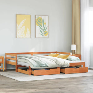 Dormeuse Letto Estraibile e Cassetti Marrone Cera 90x190cm Pino 3302163