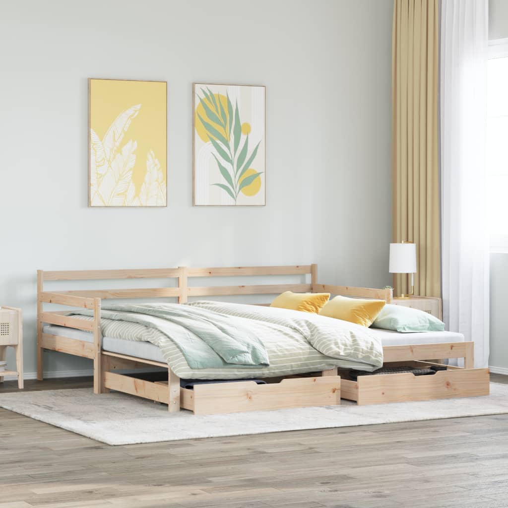 Dormeuse con Letto Estraibile e Cassetti 80x200cm Massello Pino 3302173