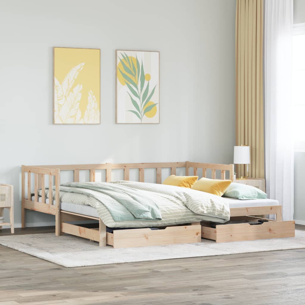 Dormeuse con Letto Estraibile e Cassetti 90x190cm Massello Pino 3302179