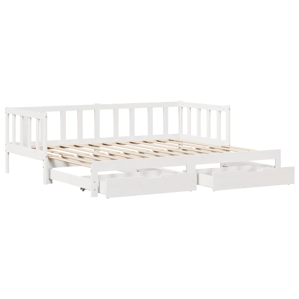 Dormeuse Letto Estraibile e Cassetti Bianco 90x190cm Legno Pino 3302180