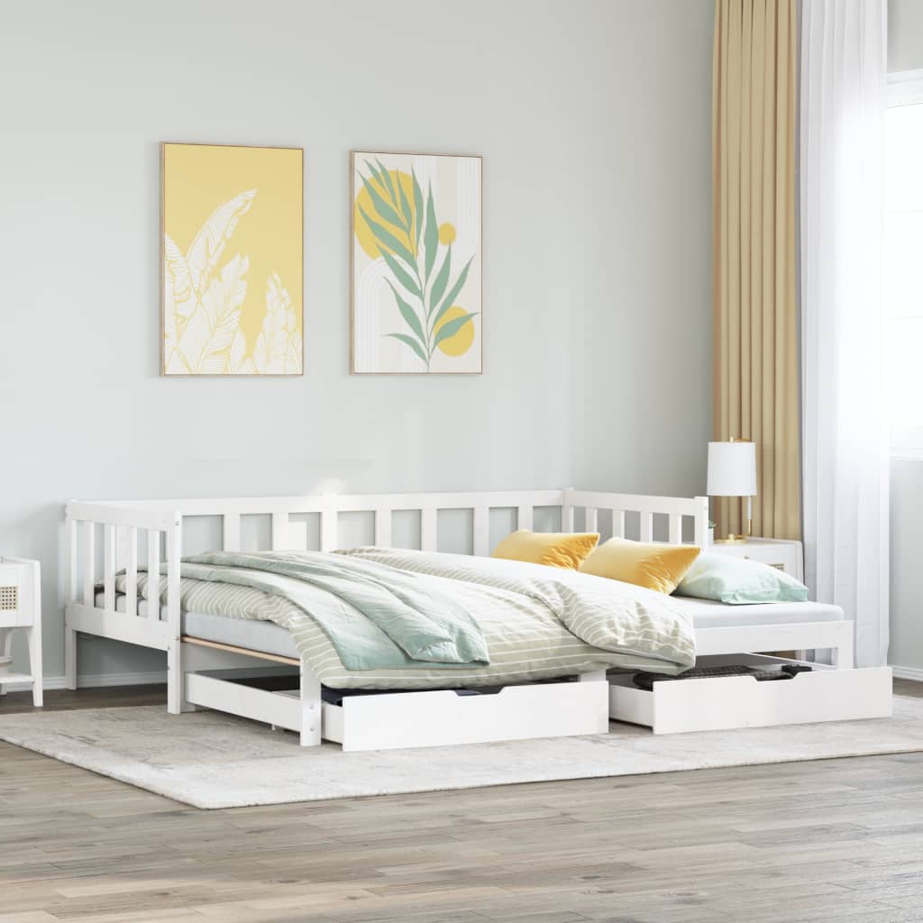 Dormeuse Letto Estraibile e Cassetti Bianco 90x190cm Legno Pino 3302180