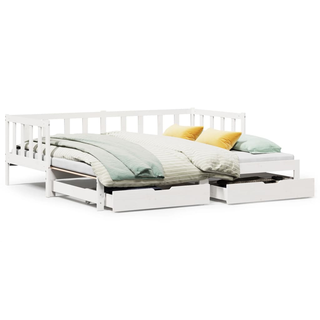 Dormeuse Letto Estraibile e Cassetti Bianco 90x190cm Legno Pino 3302180