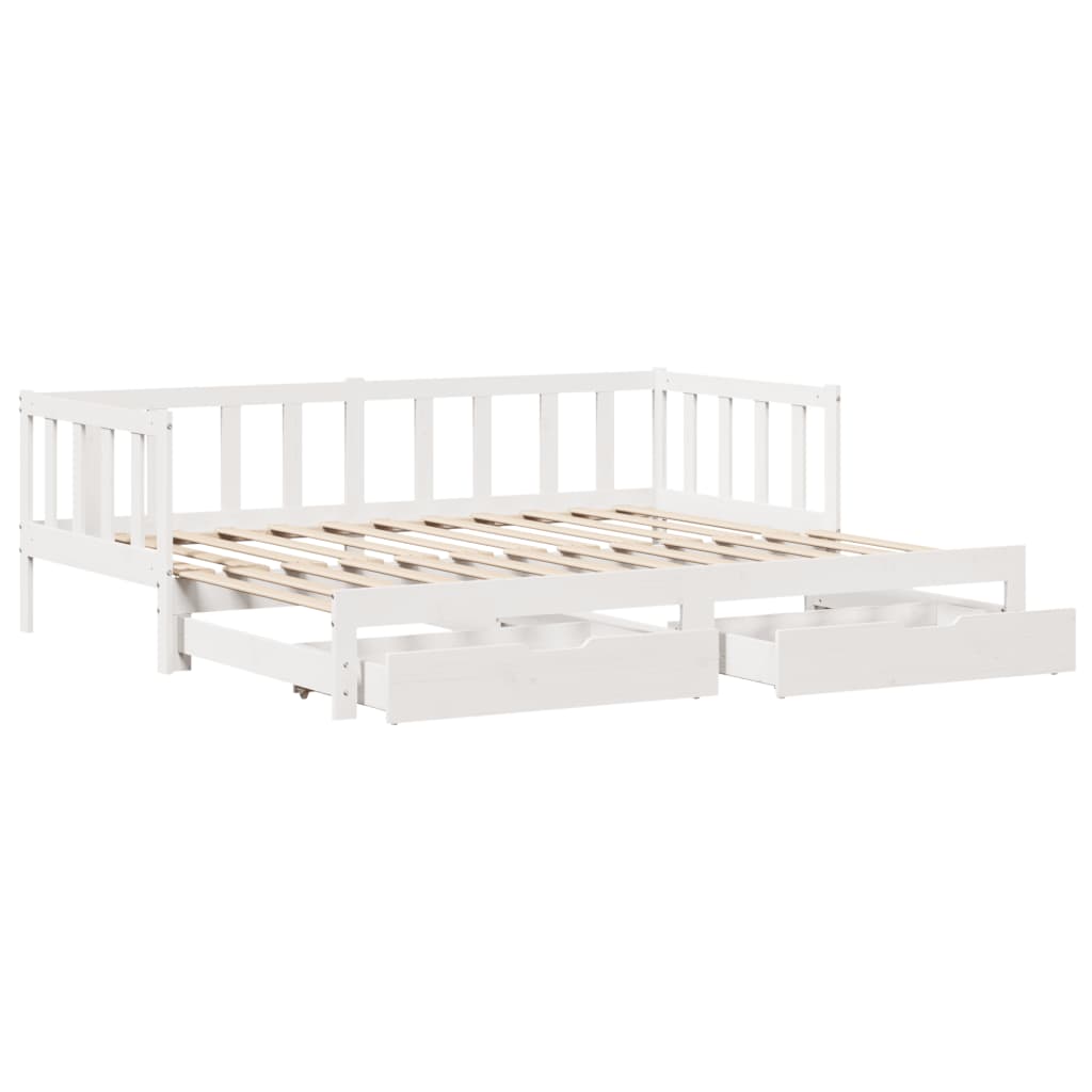 Dormeuse Letto Estraibile e Cassetti Bianco 90x200cm Legno Pino 3302190