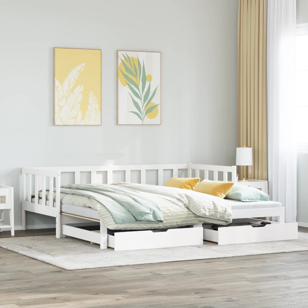 Dormeuse Letto Estraibile e Cassetti Bianco 90x200cm Legno Pino 3302190