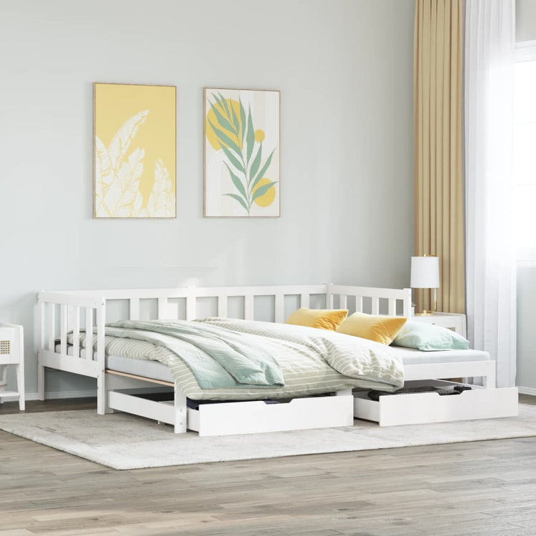 Dormeuse Letto Estraibile e Cassetti Bianco 90x200cm Legno Pino 3302190