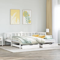 Dormeuse Letto Estraibile e Cassetti Bianca 80x200cm Legno Pino 3302192