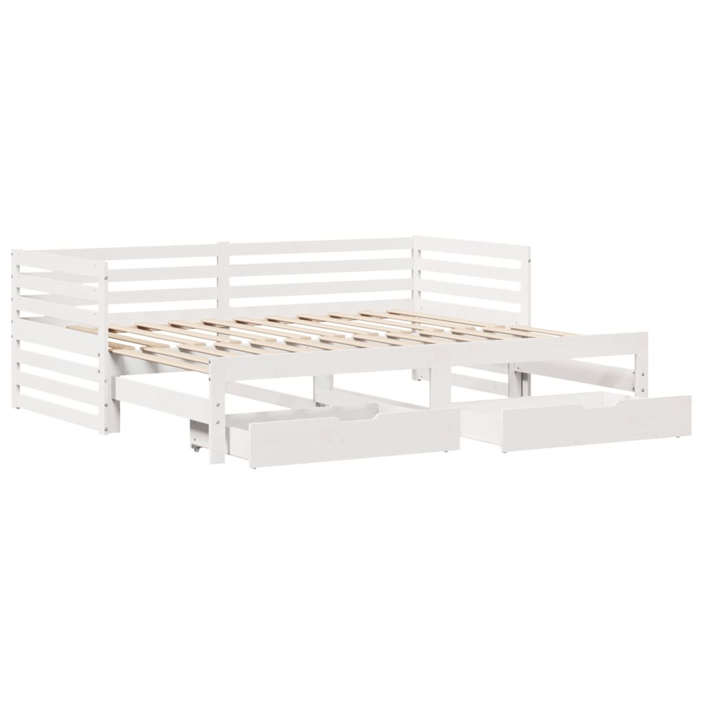 Dormeuse con Cassetti Bianco 90x200 cm Legno Massello di Pino 3302196