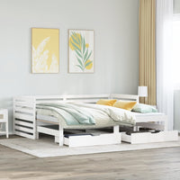 Dormeuse con Cassetti Bianco 90x200 cm Legno Massello di Pino 3302196