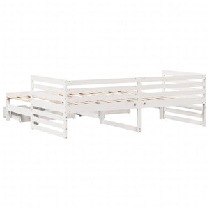 Dormeuse con Cassetti Bianco 90x200 cm Legno Massello di Pino 3302196