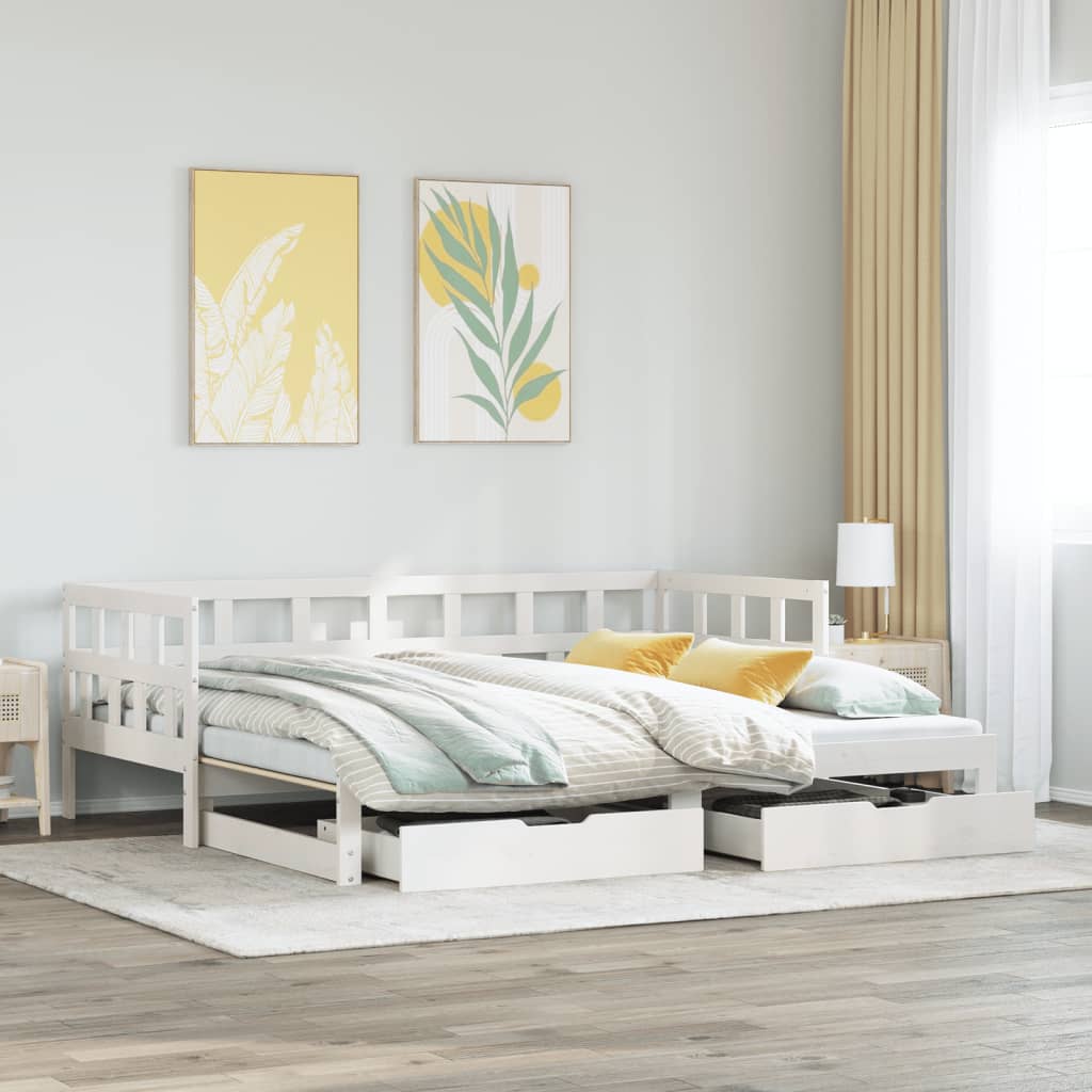 Dormeuse Letto Estraibile e Cassetti Bianco 90x200cm Legno Pino 3302202