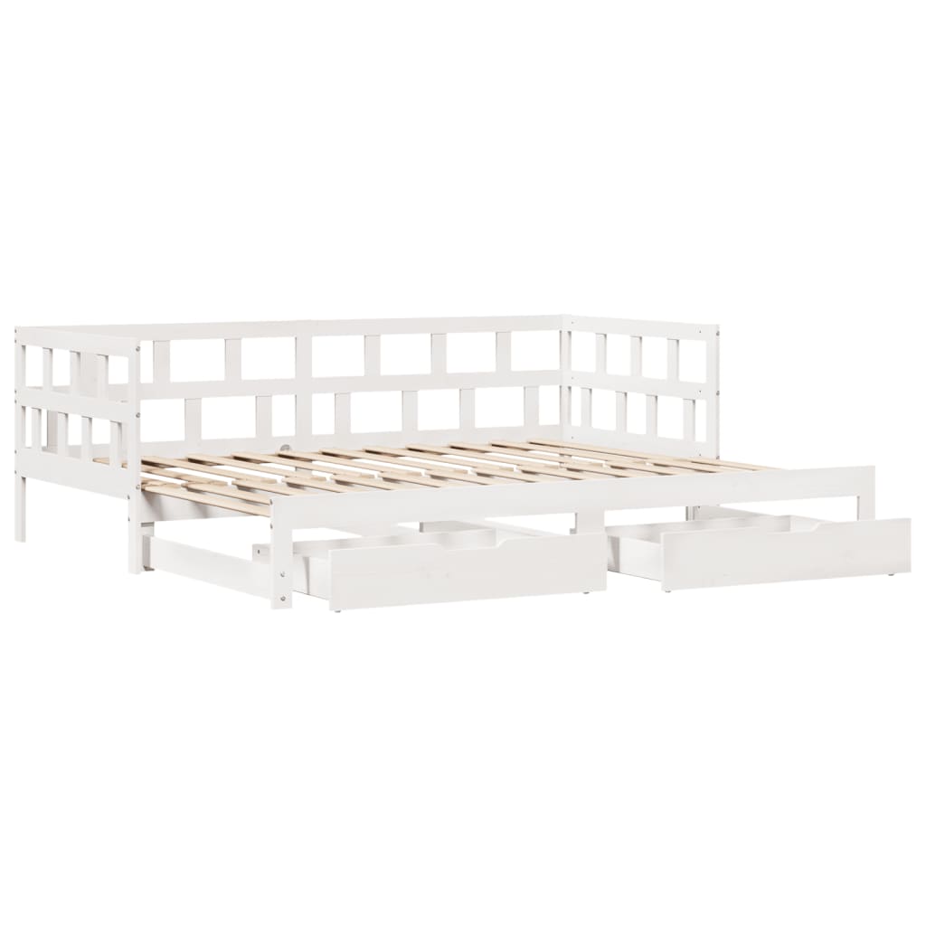 Dormeuse Letto Estraibile e Cassetti Bianco 90x200cm Legno Pino 3302202