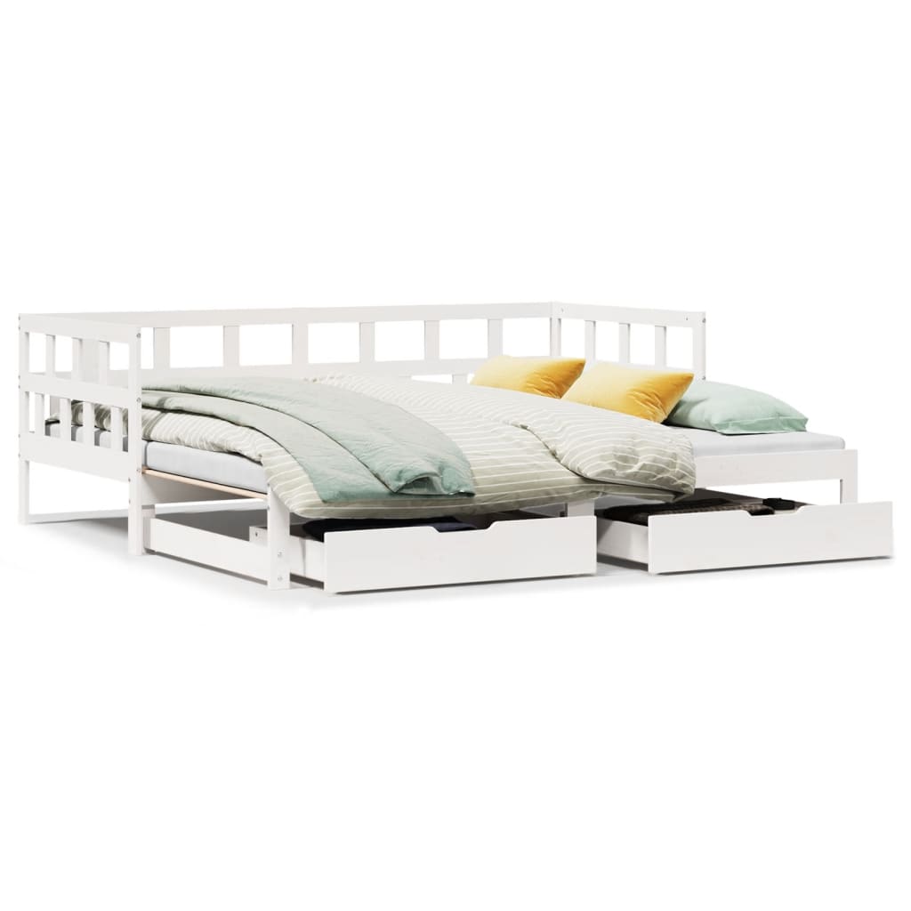 Dormeuse Letto Estraibile e Cassetti Bianco 90x190cm Legno Pino 3302212