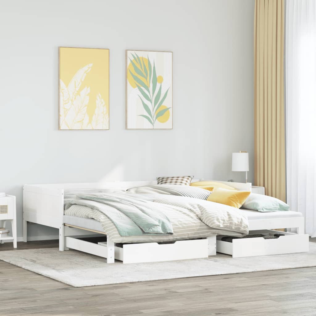 Dormeuse Letto Estraibile e Cassetti Bianca 80x200cm Legno Pino 3302216