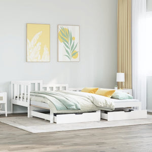 Dormeuse Letto Estraibile e Cassetti Bianca 80x200cm Legno Pino 3302220