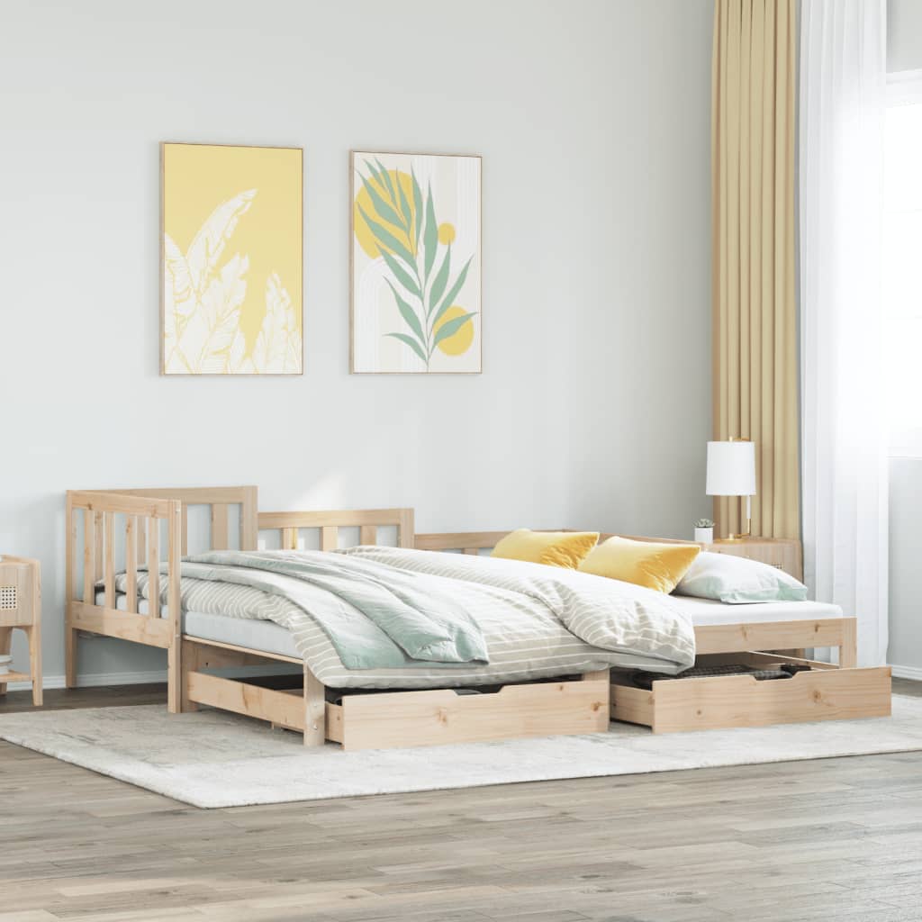 Dormeuse con Letto Estraibile e Cassetti 90x200cm Massello Pino 3302221