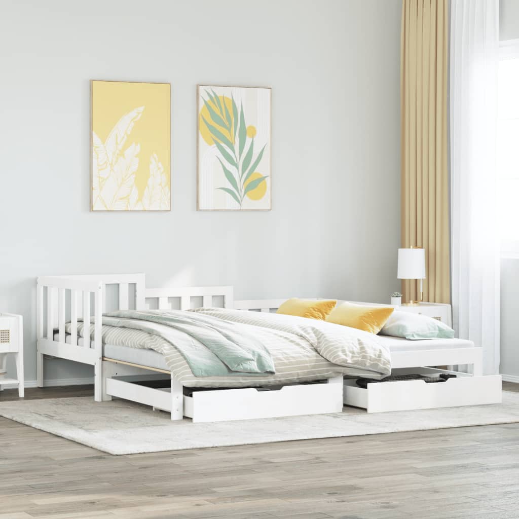 Dormeuse Letto Estraibile e Cassetti Bianco 90x200cm Legno Pino 3302222