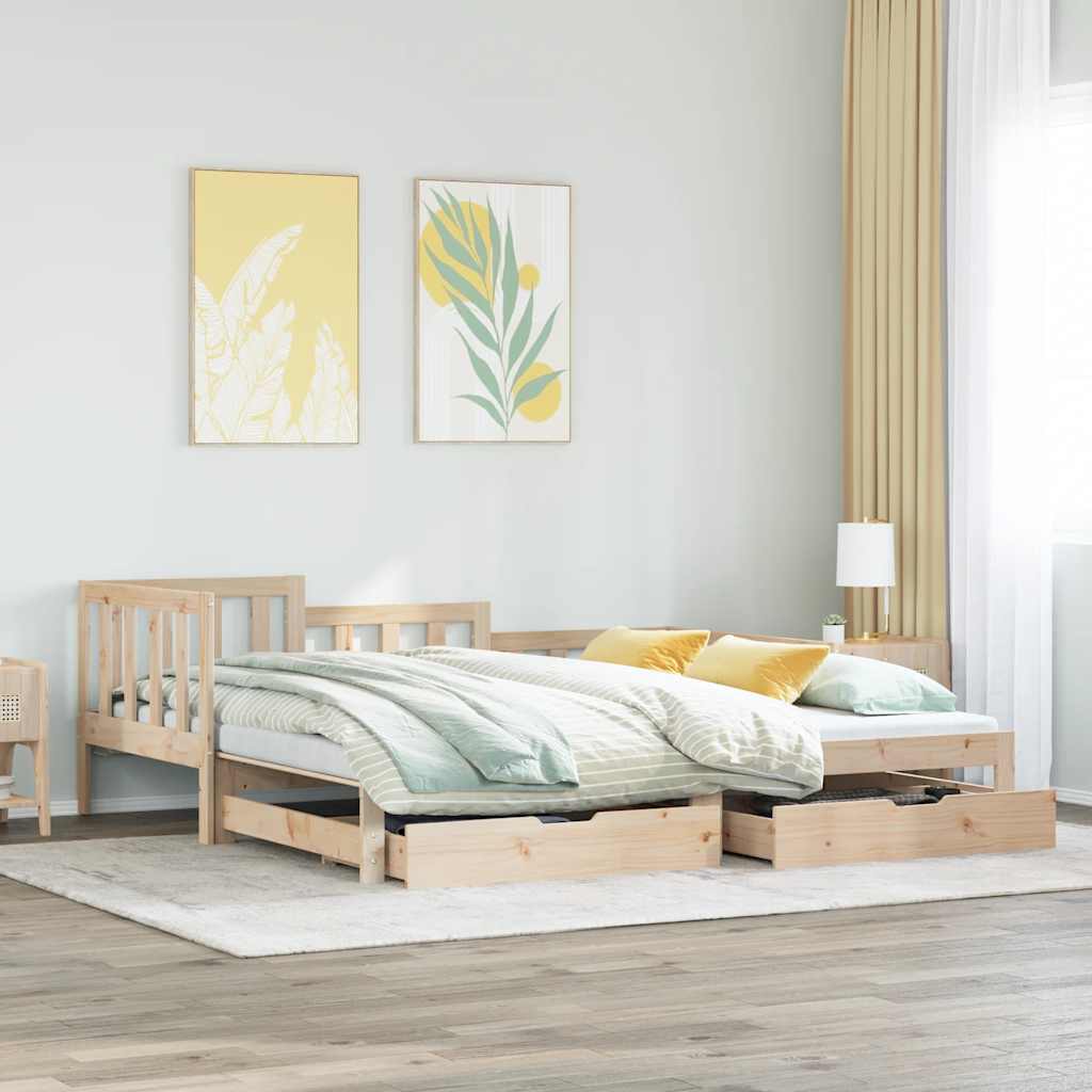 Dormeuse con Letto Estraibile e Cassetti 90x190cm Massello Pino 3302223