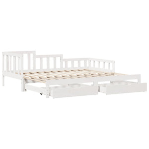 Dormeuse Letto Estraibile e Cassetti Bianco 90x190cm Legno Pino 3302224