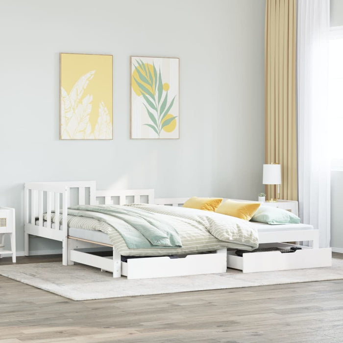 Dormeuse Letto Estraibile e Cassetti Bianco 90x190cm Legno Pino 3302224