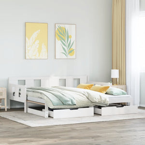 Dormeuse Letto Estraibile e Cassetti Bianca 80x200cm Legno Pino 3302228