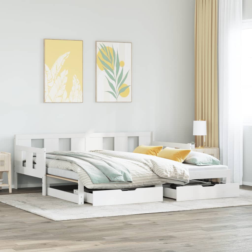 Dormeuse Letto Estraibile e Cassetti Bianco 90x190cm Legno Pino 3302230