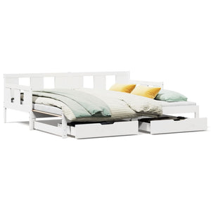 Dormeuse Letto Estraibile e Cassetti Bianco 90x190cm Legno Pino 3302230