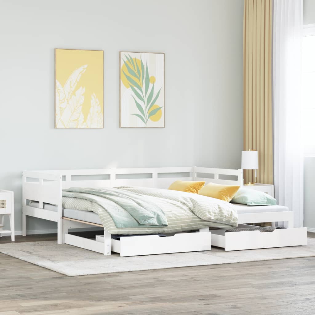 Dormeuse Letto Estraibile e Cassetti Bianco 90x200cm Legno Pino 3302232