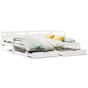 Dormeuse Letto Estraibile e Cassetti Bianco 90x200cm Legno Pino 3302232