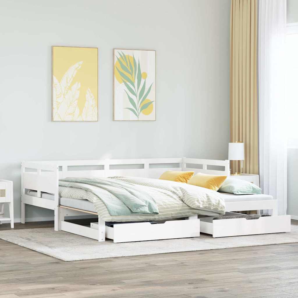 Dormeuse Letto Estraibile e Cassetti Bianco 90x190cm Legno Pino 3302236