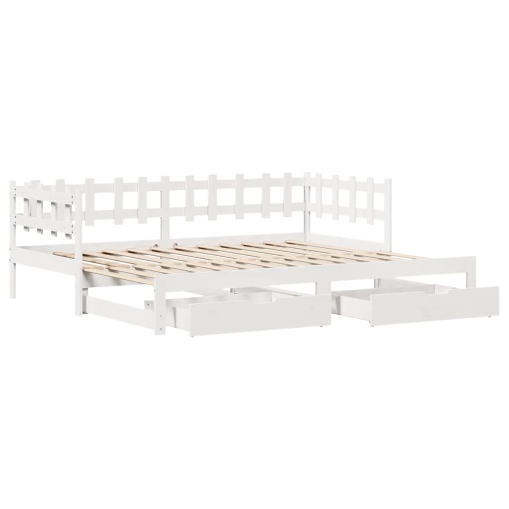 Dormeuse Letto Estraibile e Cassetti Bianca 80x200cm Legno Pino 3302250