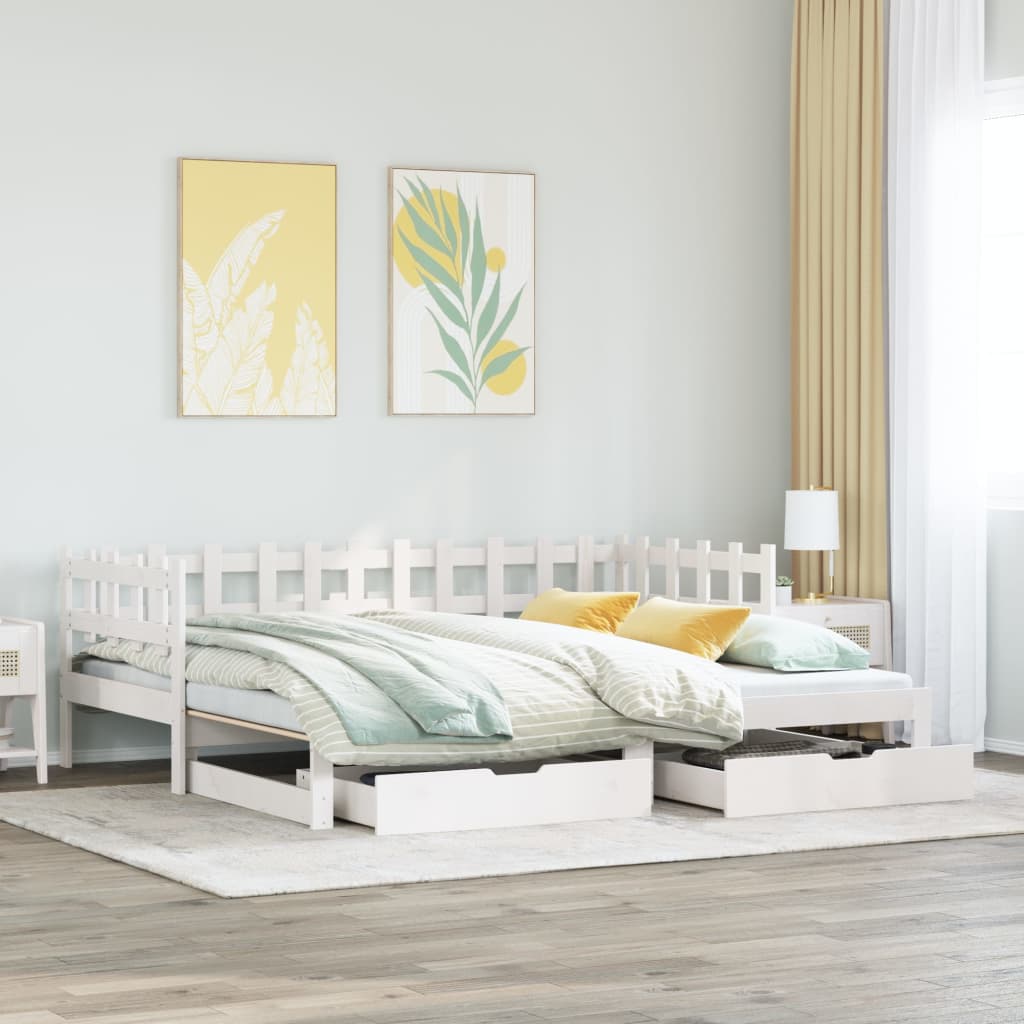 Dormeuse Letto Estraibile e Cassetti Bianca 80x200cm Legno Pino 3302250