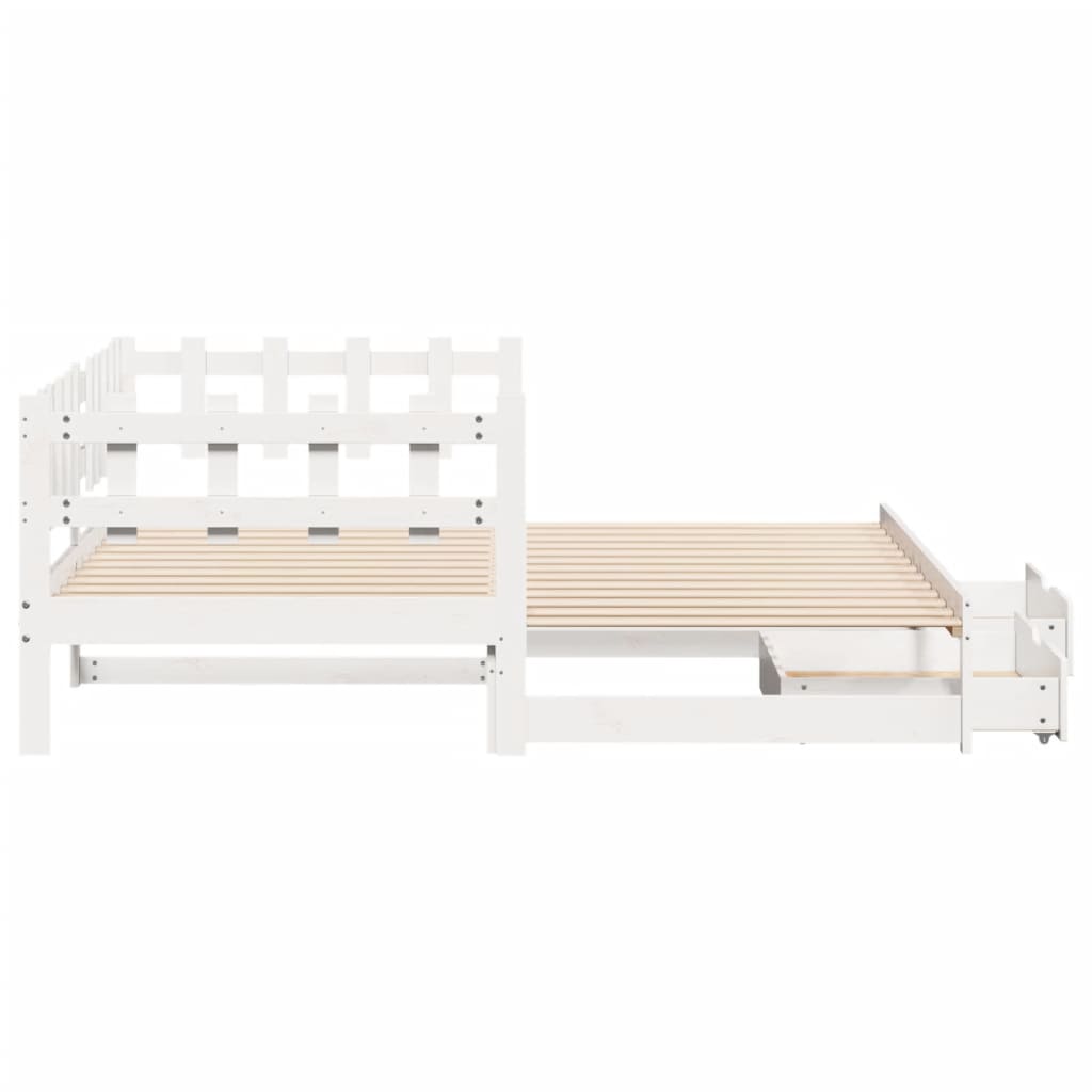 Dormeuse Letto Estraibile e Cassetti Bianca 80x200cm Legno Pino 3302250