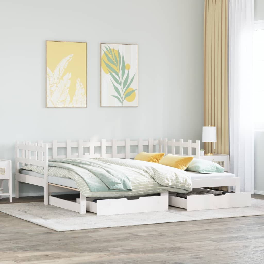 Dormeuse Letto Estraibile e Cassetti Bianco 90x190cm Legno Pino 3302254