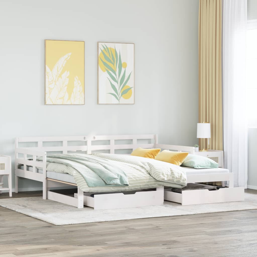 Dormeuse Letto Estraibile e Cassetti Bianco 90x190cm Legno Pino 3302260