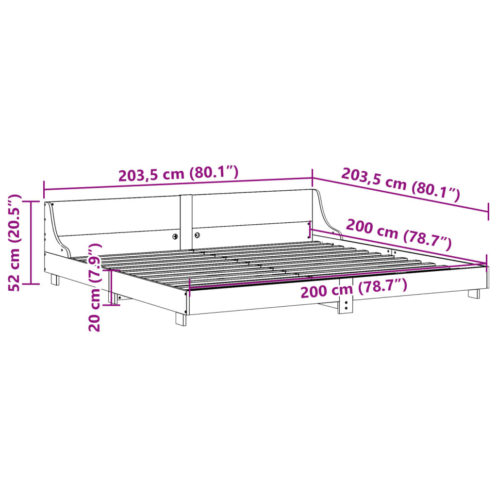 Giroletto con Testiera 200x200 cm in Legno Massello di Pino 3302267