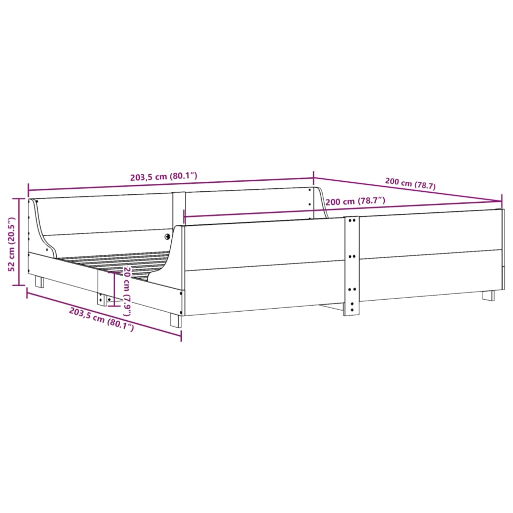 Giroletto con Testiera Bianco 200x200 cm Legno Massello di Pino 3302271