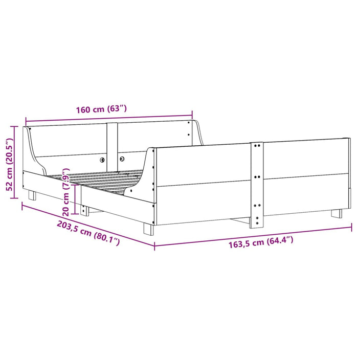 Letto senza Materasso 160x200 cm in Legno Massello di Pino 3302276